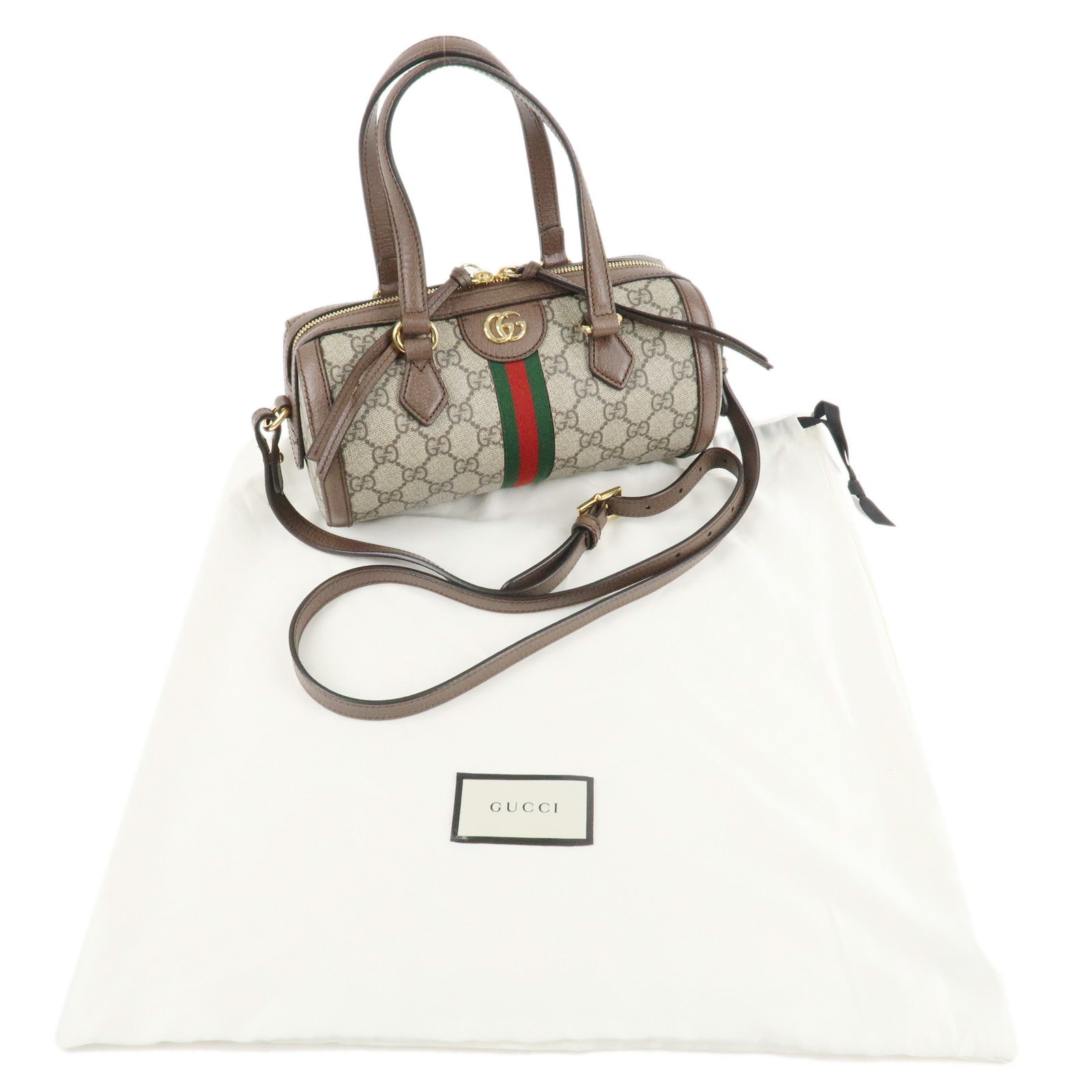 GUCCI Ophidia Sherry GG Supreme Leather 2Way Bag Beige 602577