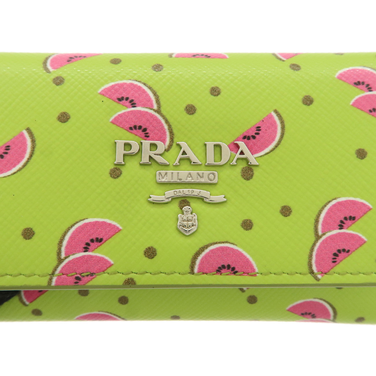 PRADA Leather 6 Key Case Key Holder Watermelon Print Green 1PG222