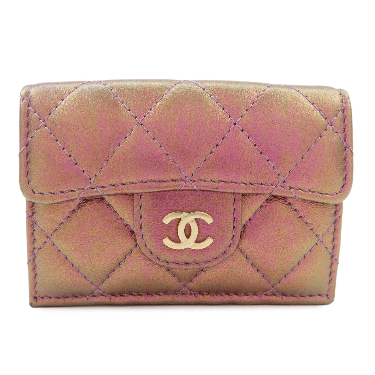 CHANEL-Matelasse-Lamb-Skin-Tri-Fold-Wallet-Gradation-Purple-A84401