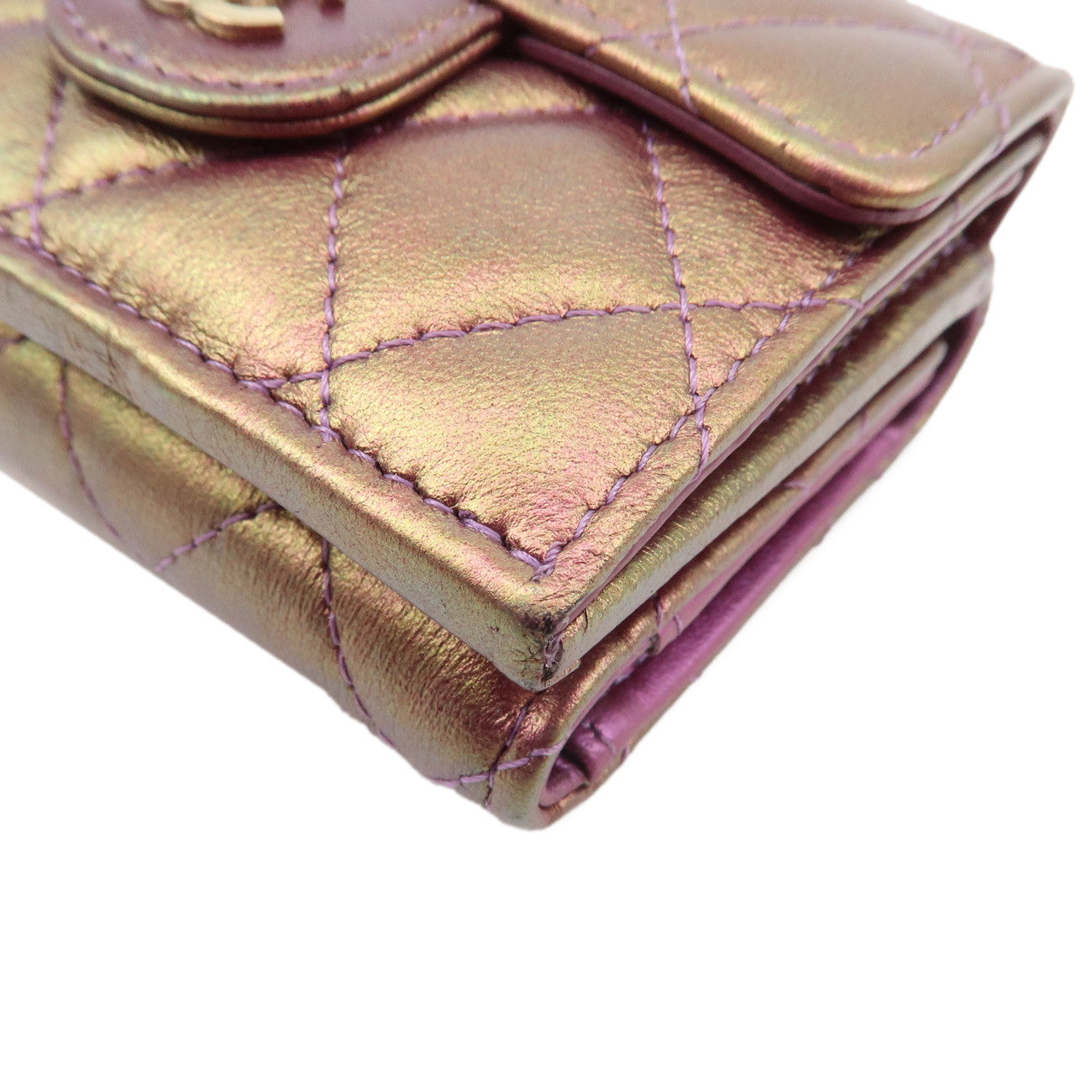 CHANEL Matelasse Lamb Skin Tri-Fold Wallet Gradation Purple A84401