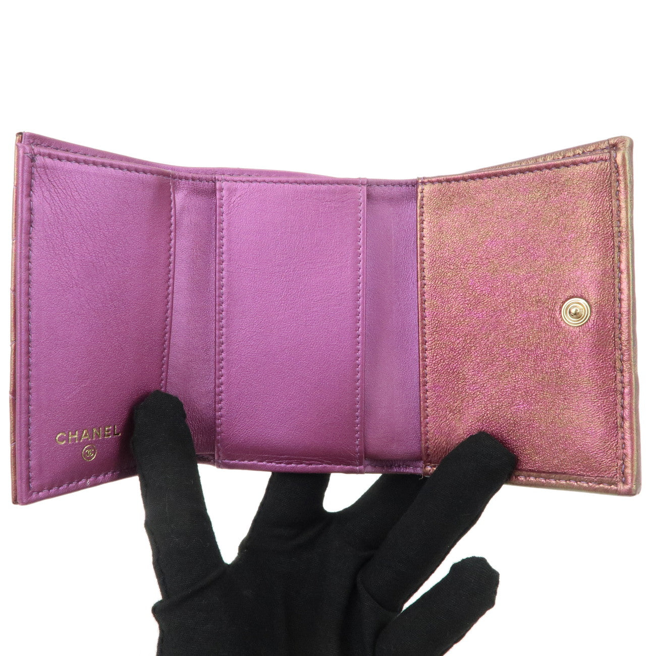 CHANEL Matelasse Lamb Skin Tri-Fold Wallet Gradation Purple A84401