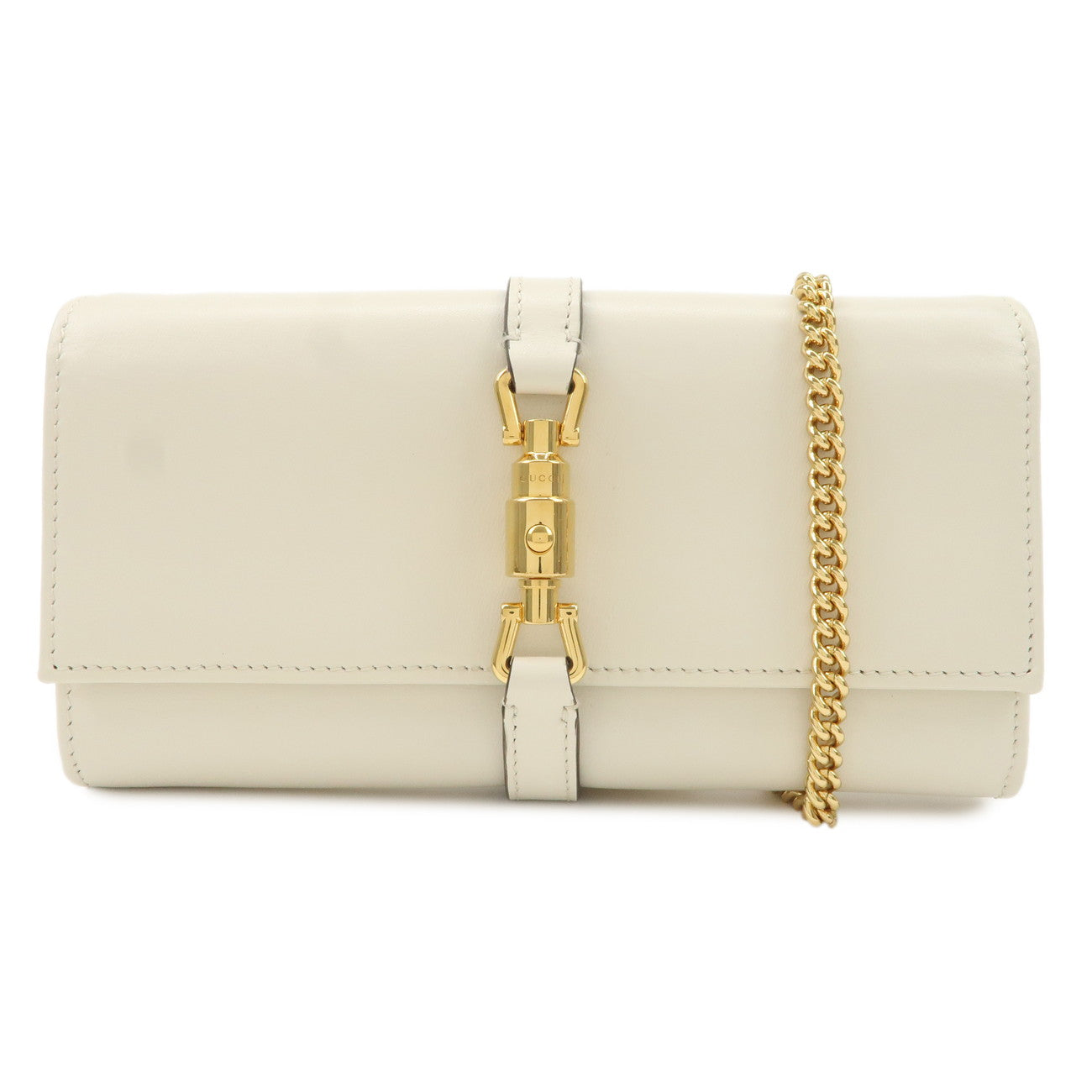 GUCCI-Jackie-Leather-Chain-Wallet-WOC-White-652681