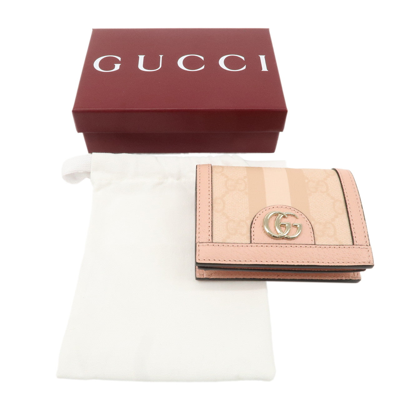 GUCCI Ophidia Sherry GG Supreme Leather Wallet Pink 523155