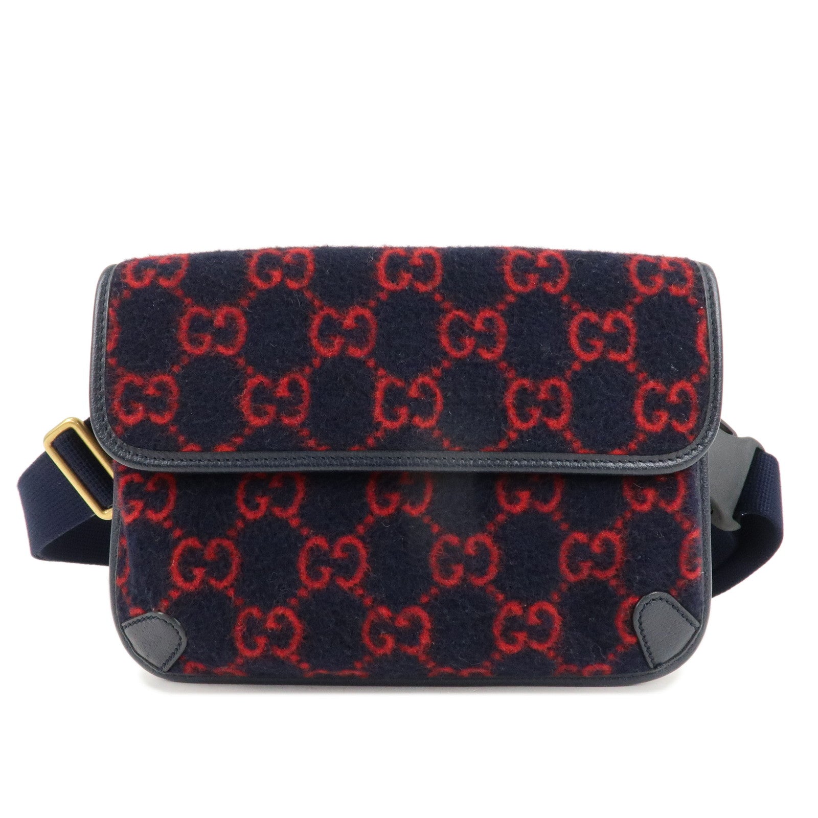 GUCCI-Gucci-GG-Wool-Leather-Waist-Bag-Navy-Red-598181