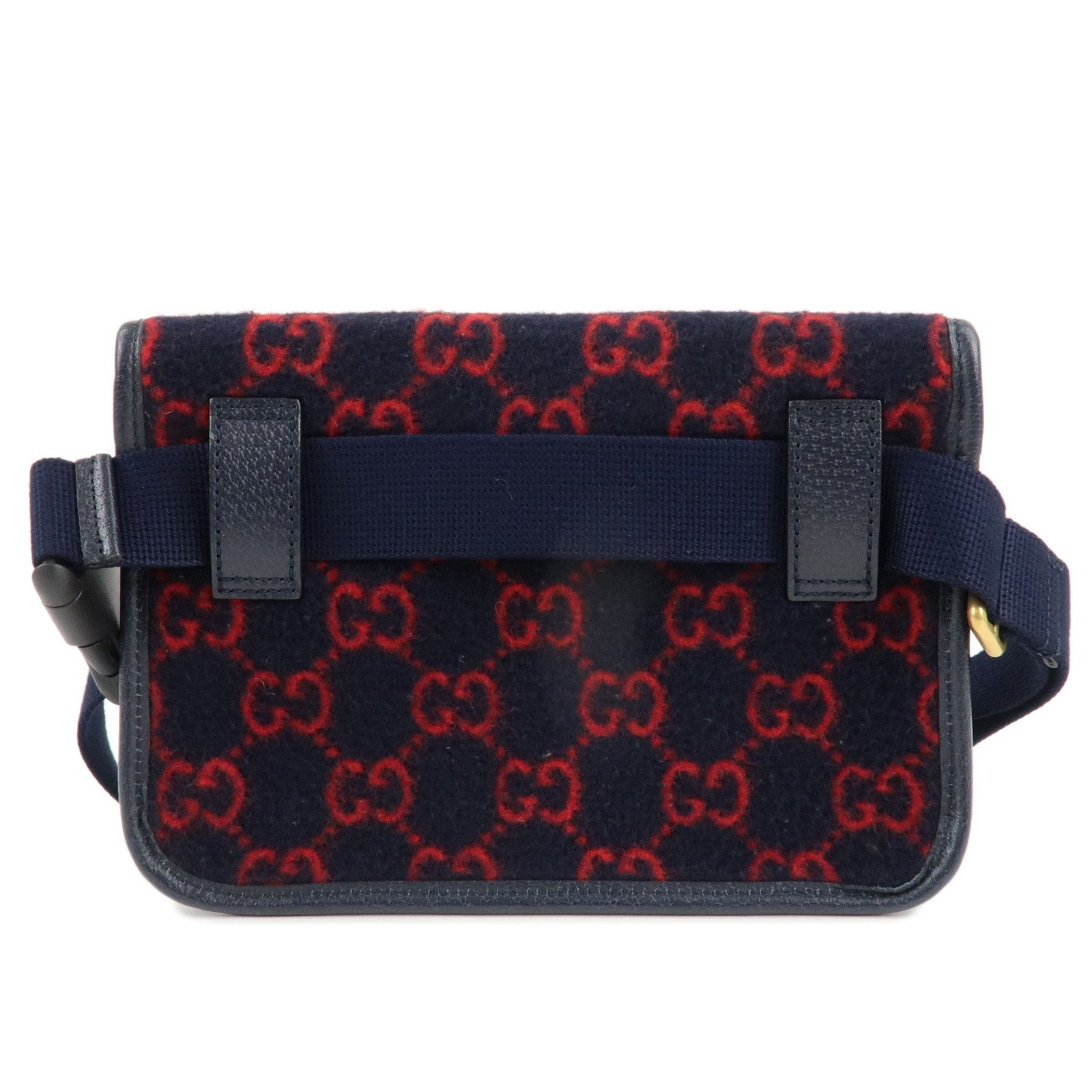 GUCCI Gucci GG Wool Leather Waist Bag Navy Red 598181 Used