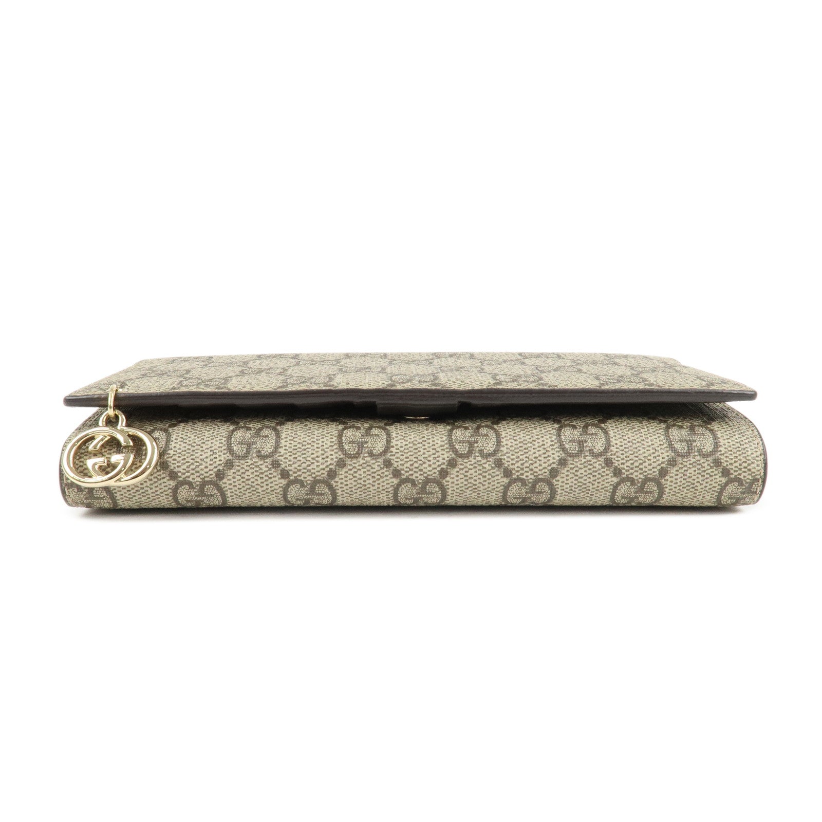 GUCCI Interlocking G GG Supreme Leather Chain Wallet Beige 224262 Used