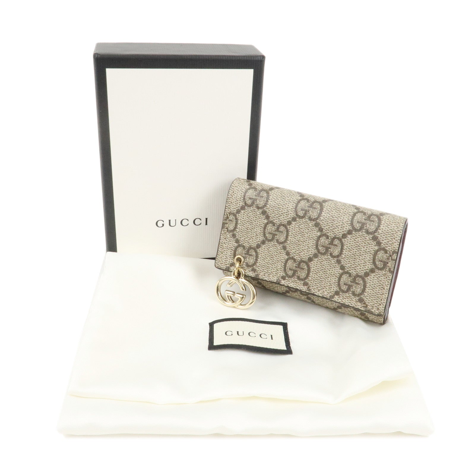 GUCCI Interlocking G GG Supreme 6 Rings Key Case Beige 212111 Used