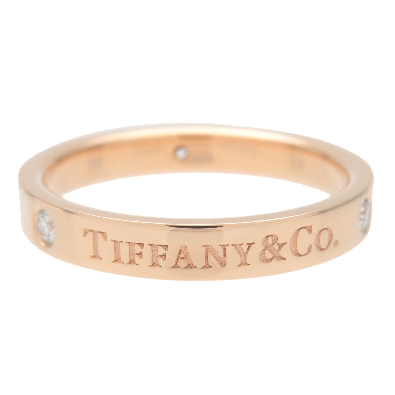 Tiffany&Co. Flat Band Ring 3P Diamond K18PG Rose Gold US6-6.5