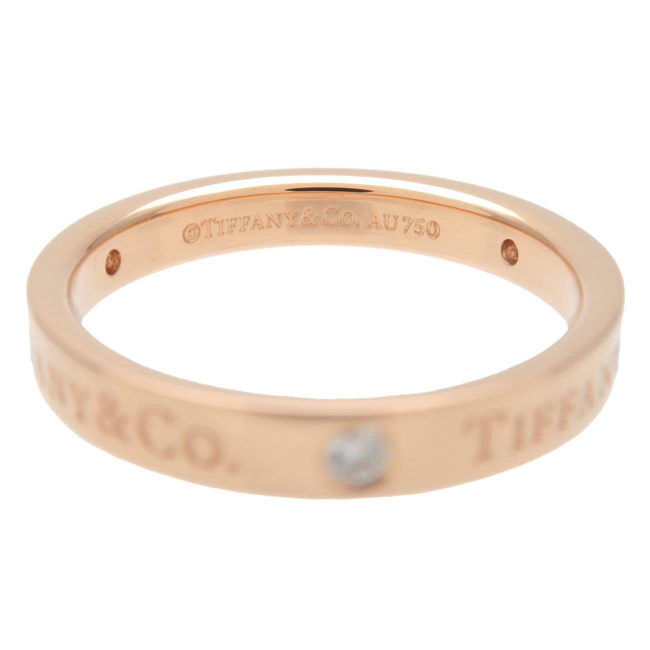 Tiffany&Co. Flat Band Ring 3P Diamond K18PG Rose Gold US6-6.5