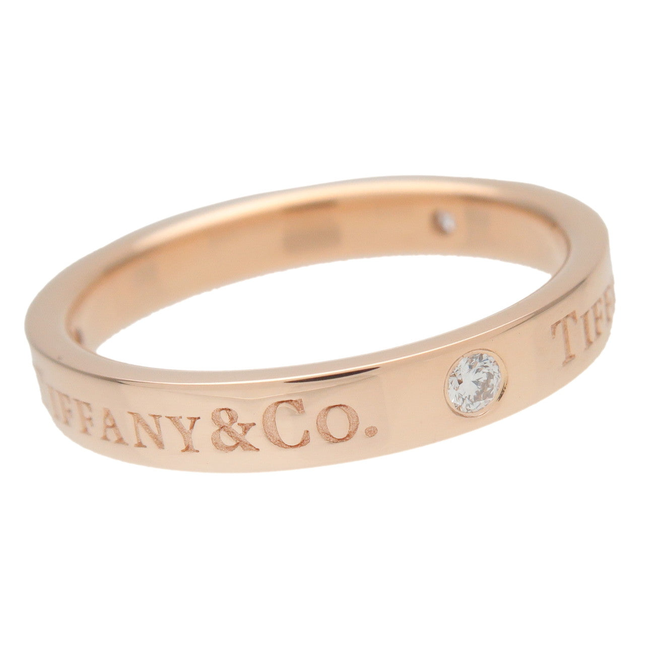 Tiffany&Co. Flat Band Ring 3P Diamond K18PG Rose Gold US6-6.5