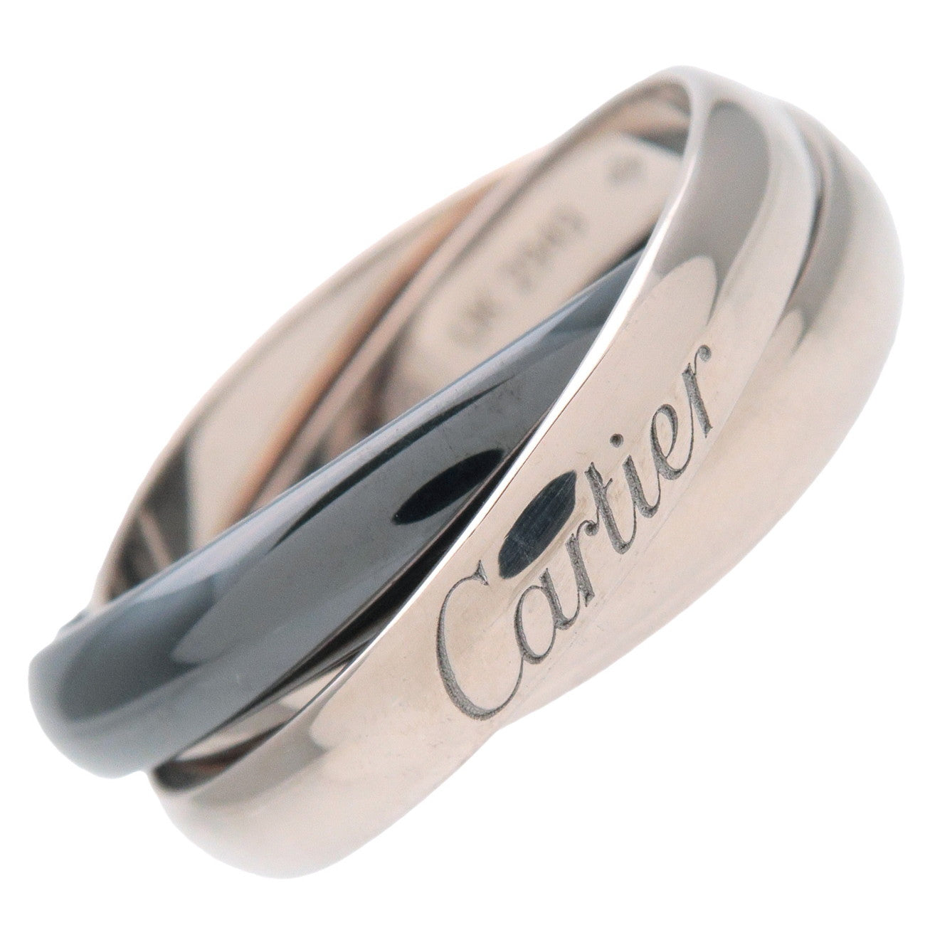 Cartier-Trinity-Ring-MM-K18-750YG/WG/PG-#53-US6.5-White-Gold-Black