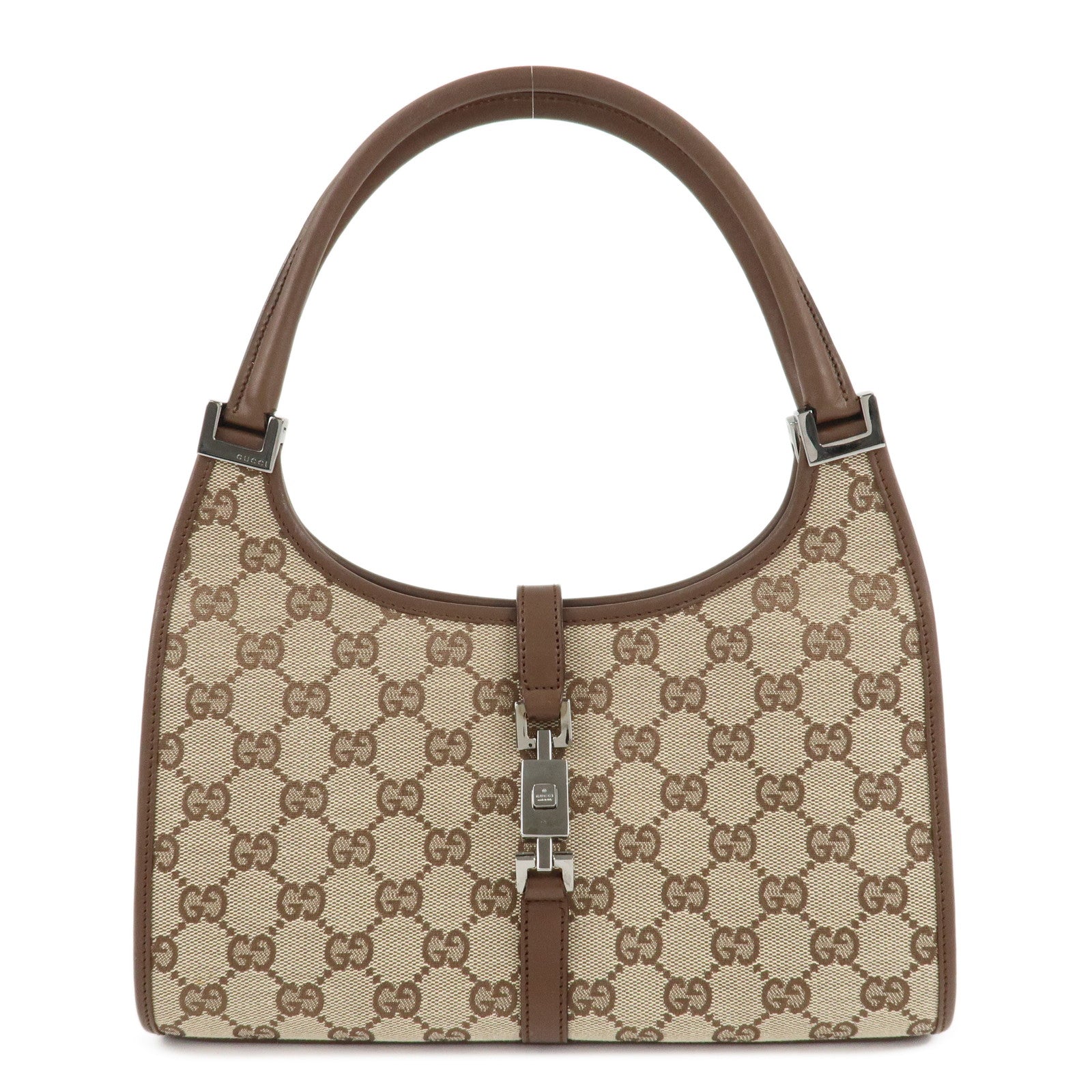 GUCCI-Jackie-GG-Canvas-Leather-Hand-Bag-Beige-Brown-1721