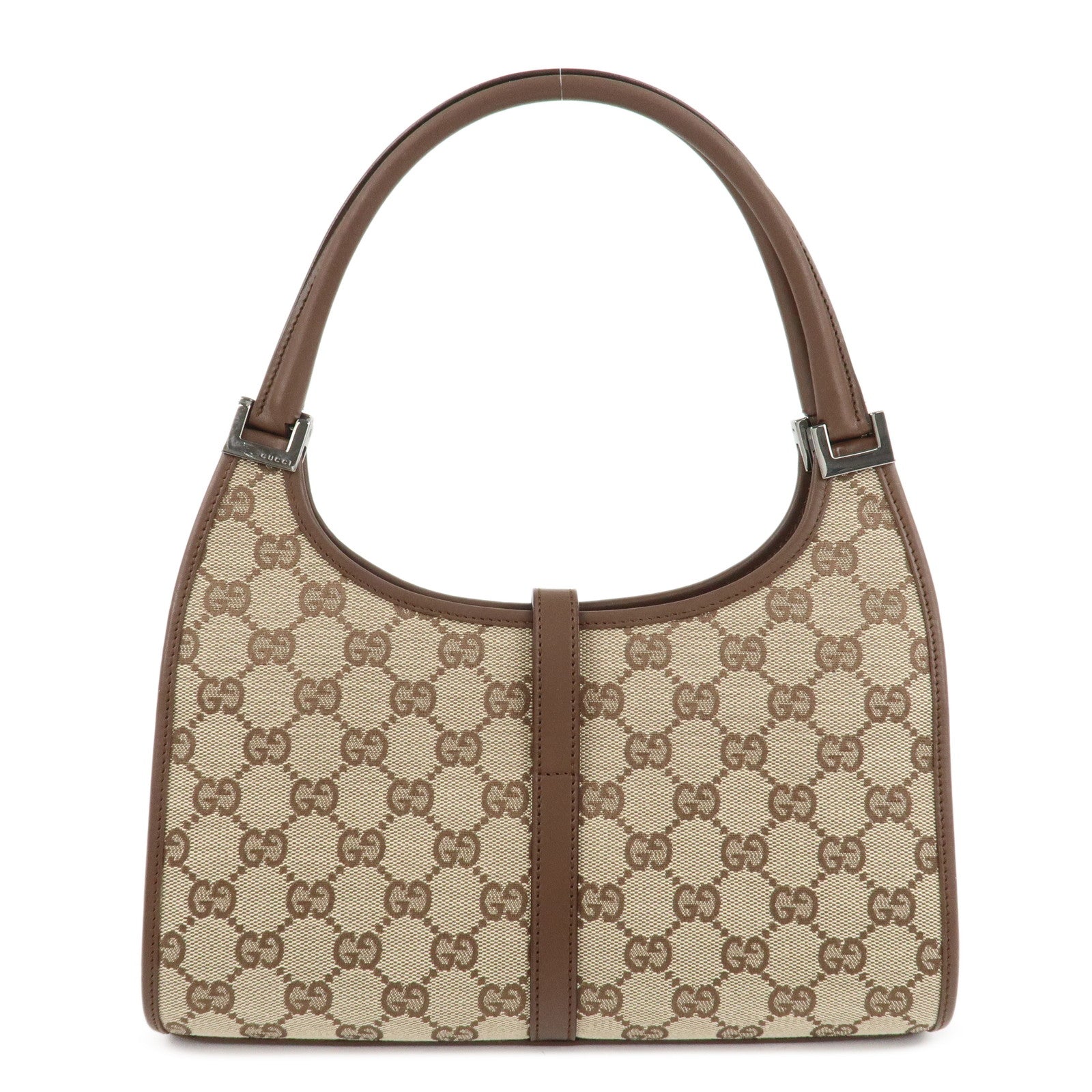 GUCCI Jackie GG Canvas Leather Hand Bag Beige Brown 1721 Used