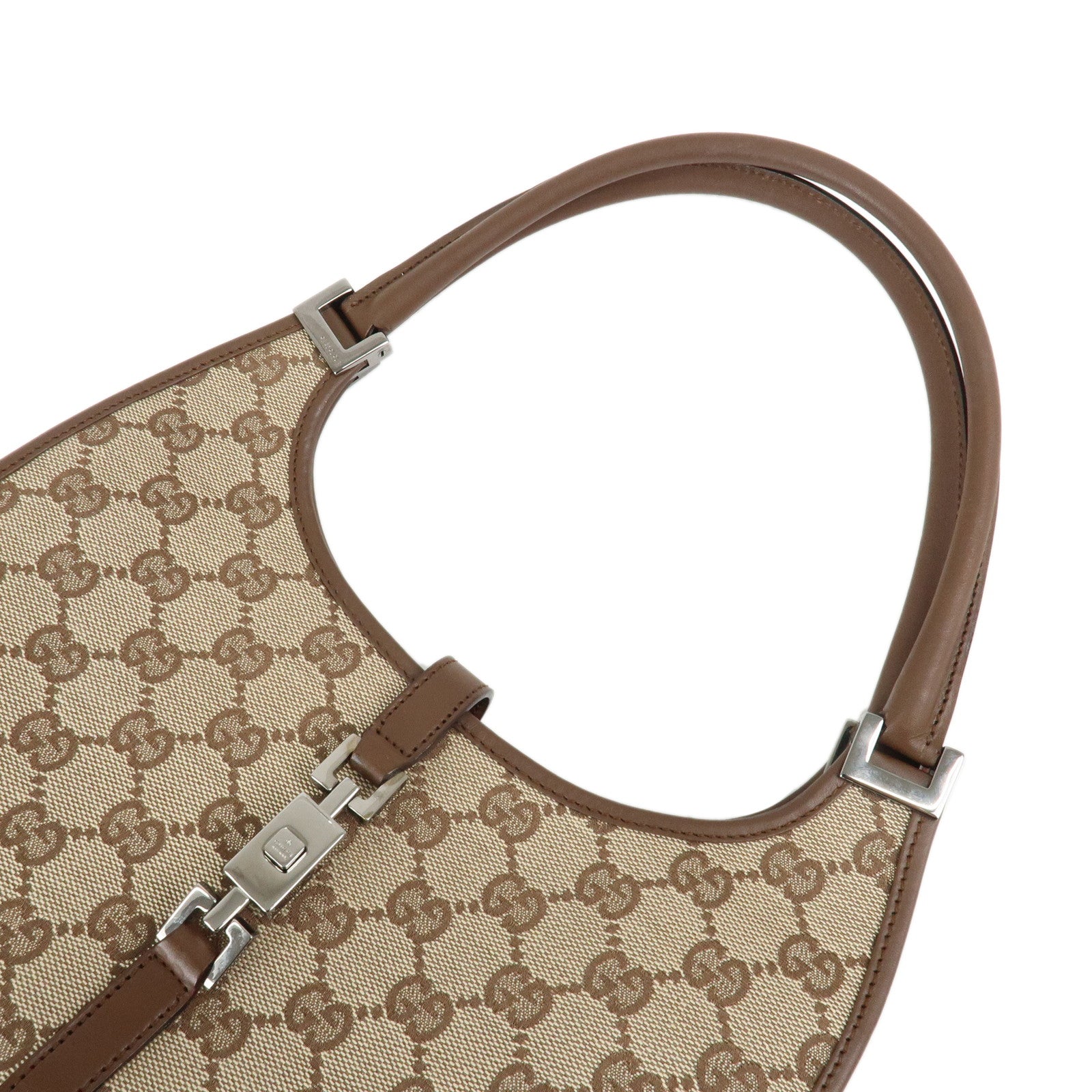 GUCCI Jackie GG Canvas Leather Hand Bag Beige Brown 1721