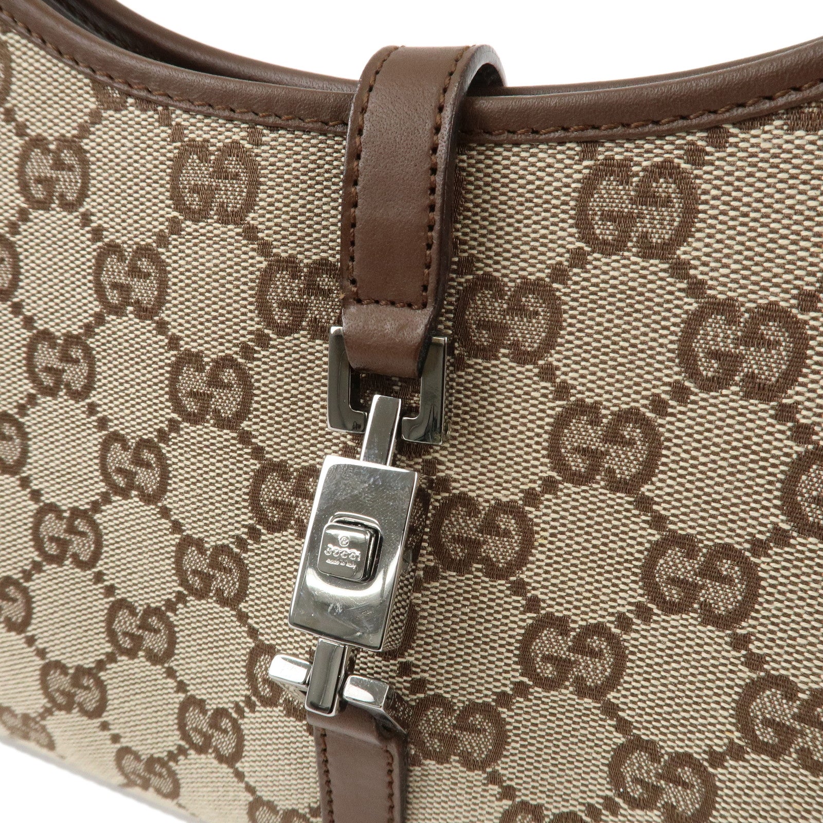 GUCCI Jackie GG Canvas Leather Hand Bag Beige Brown 1721