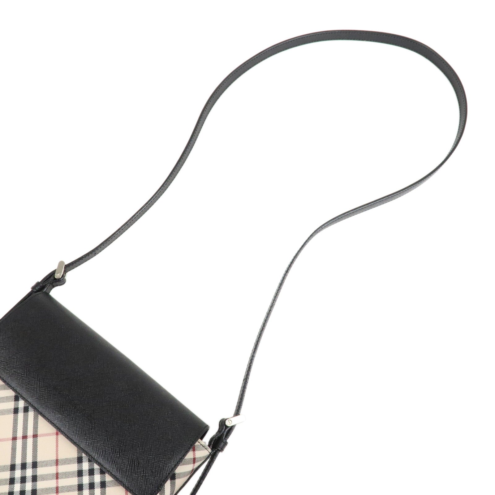 BURBERRY Nova Plaid Nylon Leather Shoulder Bag Beige Black