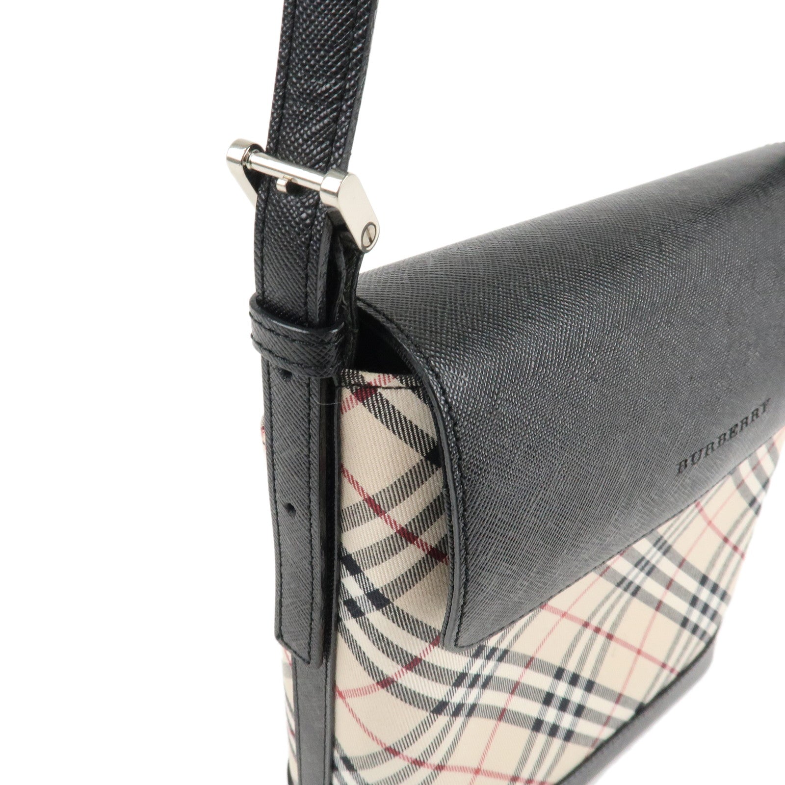 BURBERRY Nova Plaid Nylon Leather Shoulder Bag Beige Black