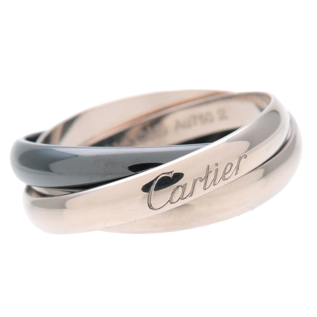 Cartier Trinity Ring MM K18 750YG/WG/PG #63 US10.5 WhiteGold Black