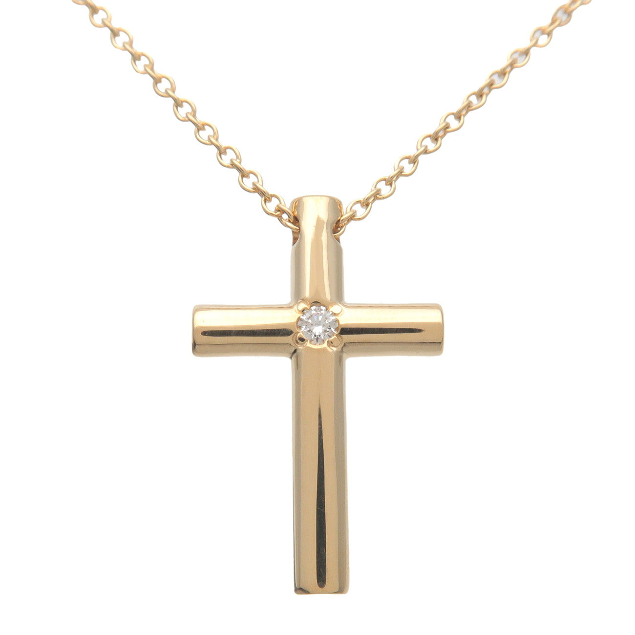 Tiffany&Co.-Cross-1P-Diamond-Necklace-K18YG-750YG-Yellow-Gold