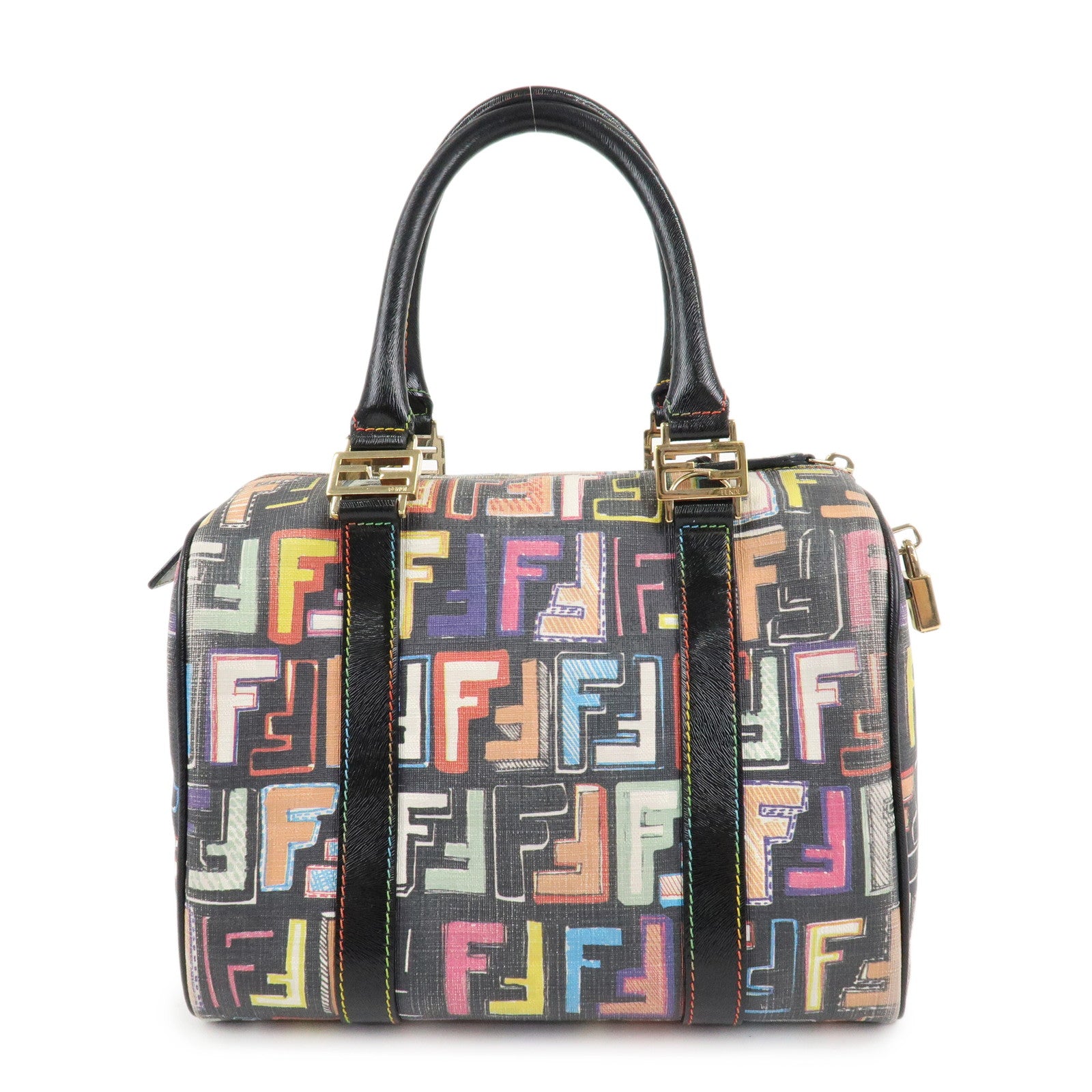 FENDI Zucca Canvas Leather Mini Boston Bag Multicolor 8BL068/BBP Used