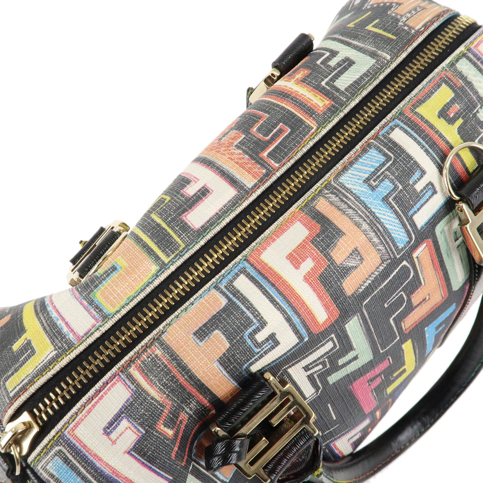 FENDI Zucca Canvas Leather Mini Boston Bag Multicolor 8BL068/BBP