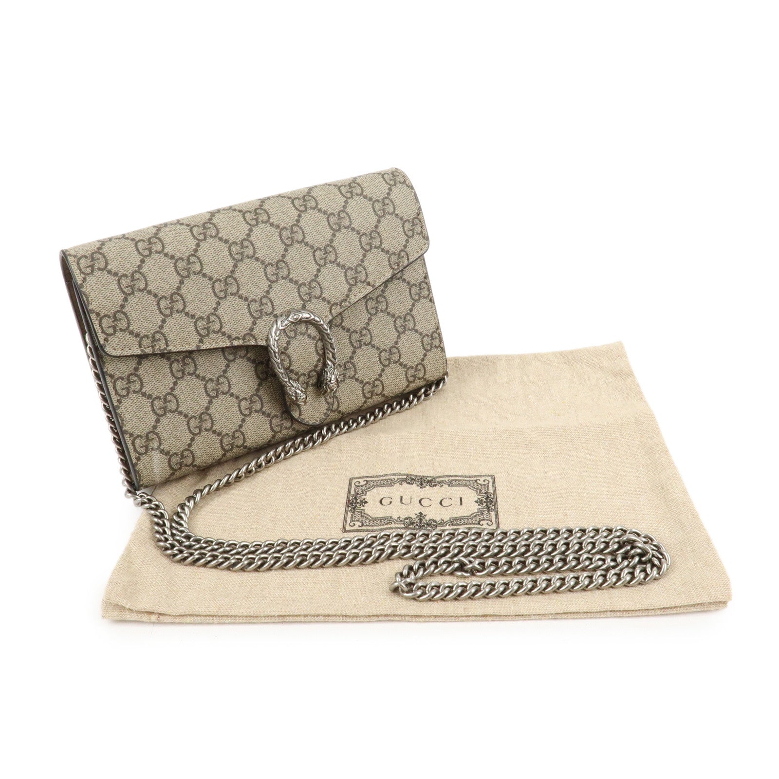 GUCCI Dionysus GG Supreme Chain Shoulder Bag Beige 401231 Used