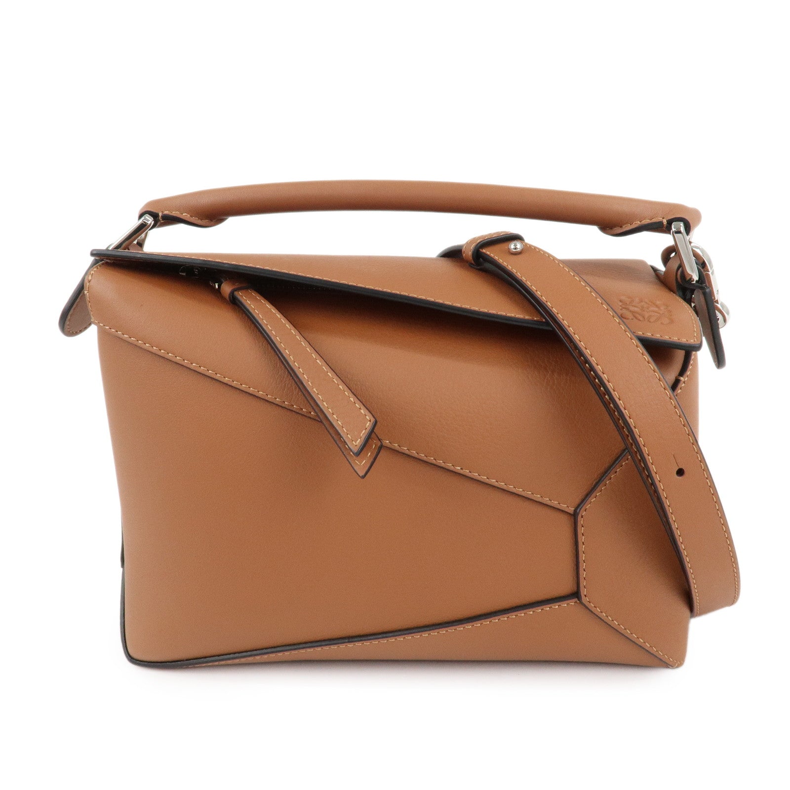 LOEWE-Leather-Puzzle-Bag-Small-2Way-Bag-Hand-Bag-Brown