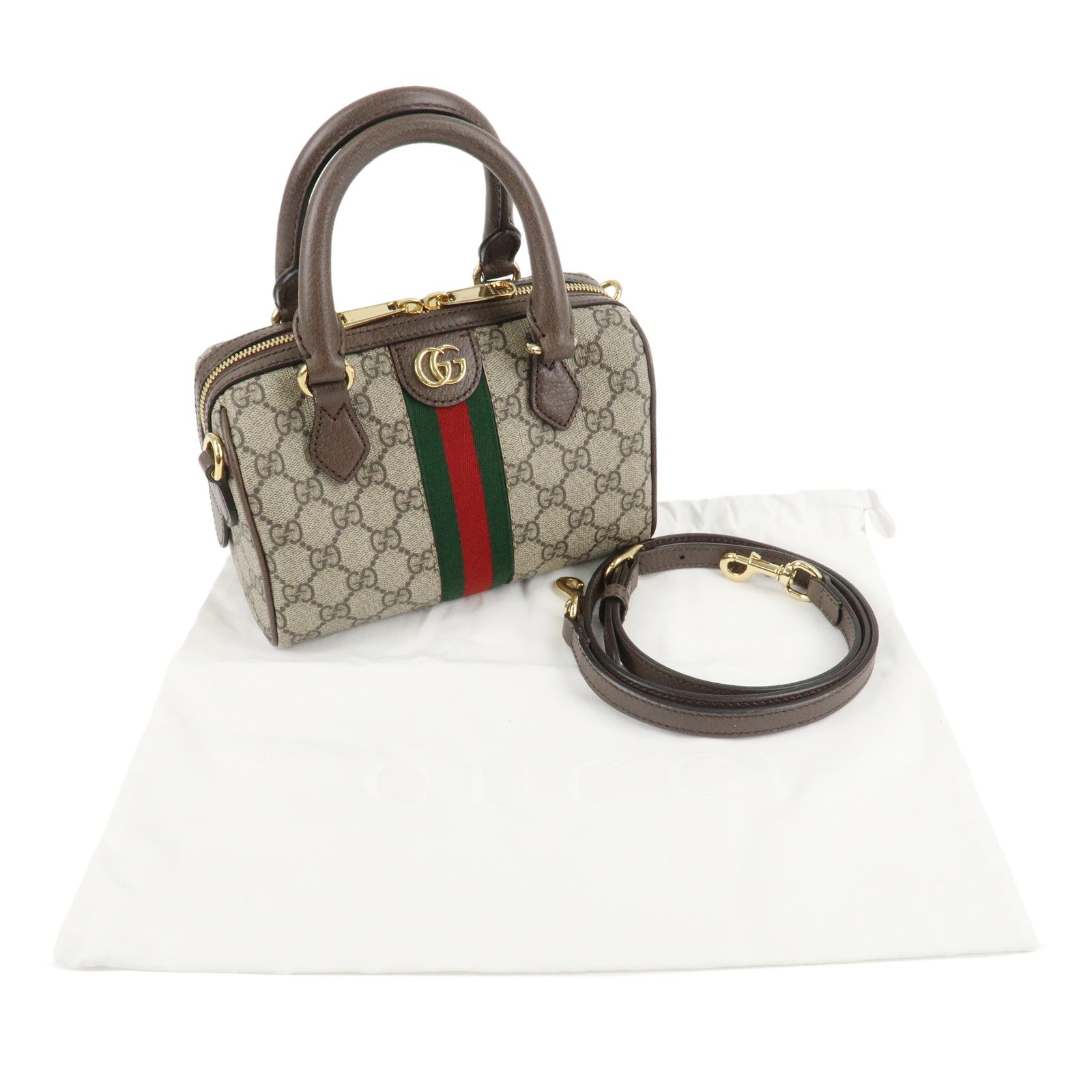 GUCCI Ophidia Sherry GG Supreme Leather 2Way Boston Bag 772053