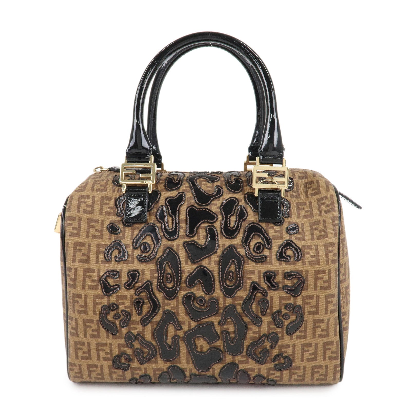 FENDI-Zucchino-PVC-Patent-Leather-Mini-Boston-Bag-Leopard-8BL068