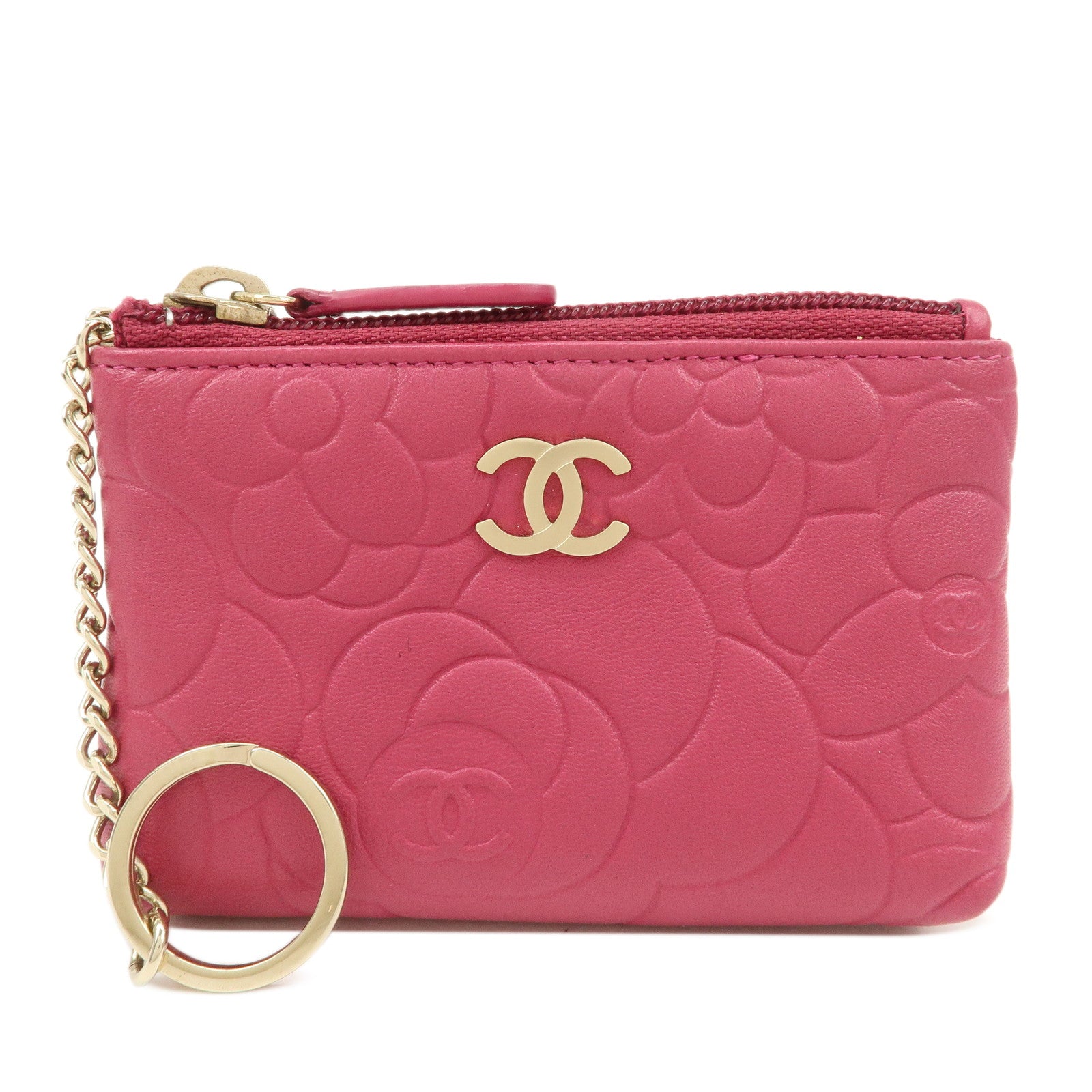 CHANEL-Camellia-COCO-Mark-Lamb-Skin-Coin-Case-Pink-A50090