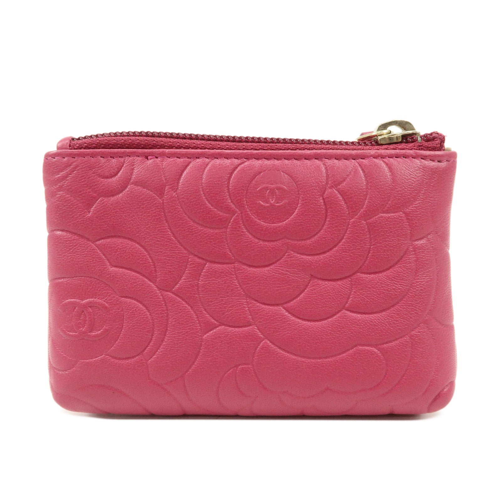 CHANEL Camellia COCO Mark Lamb Skin Coin Case Pink A50090