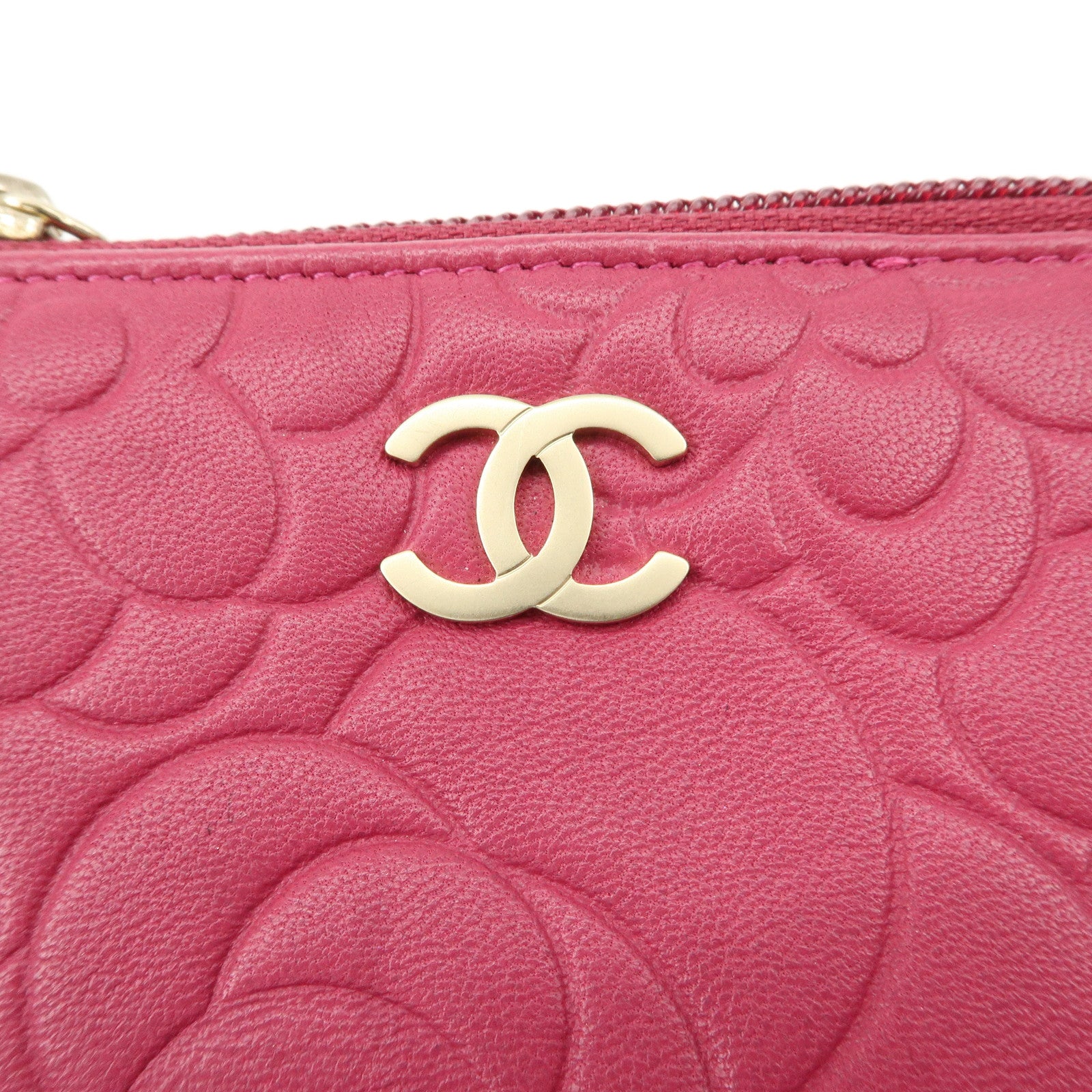 CHANEL Camellia COCO Mark Lamb Skin Coin Case Pink A50090