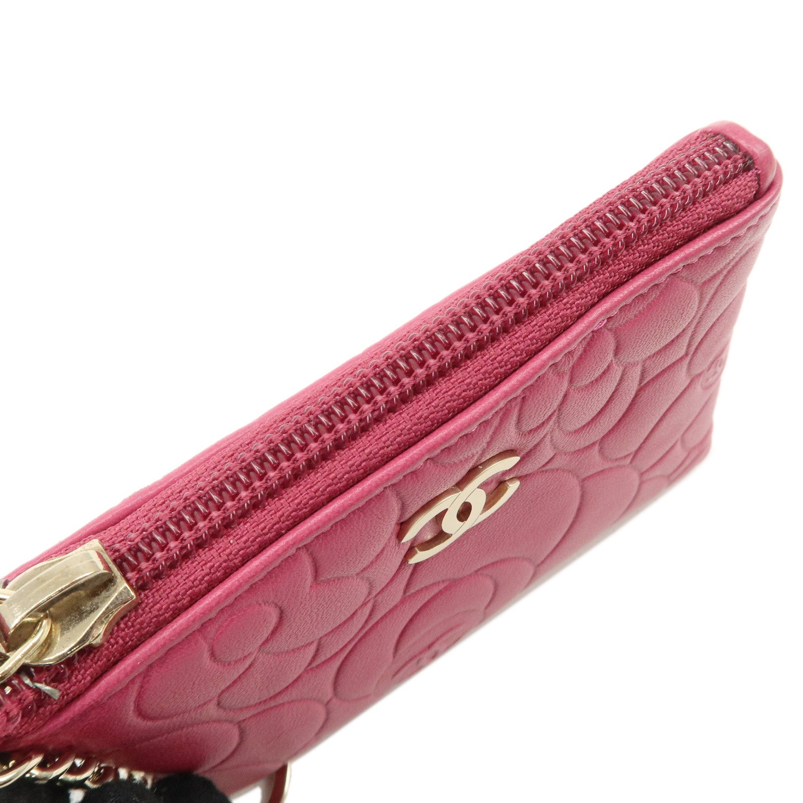 CHANEL Camellia COCO Mark Lamb Skin Coin Case Pink A50090