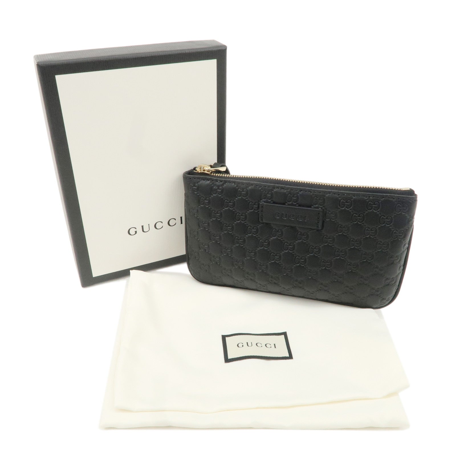 GUCCI Micro Guccissima Leather Coin Case Black 544248 Used