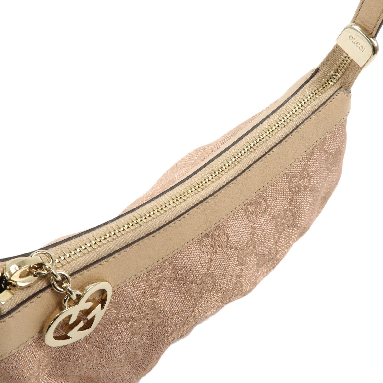 GUCCI Lovely Heart GG Canvas Leather Hand Bag Pink Beige 245938