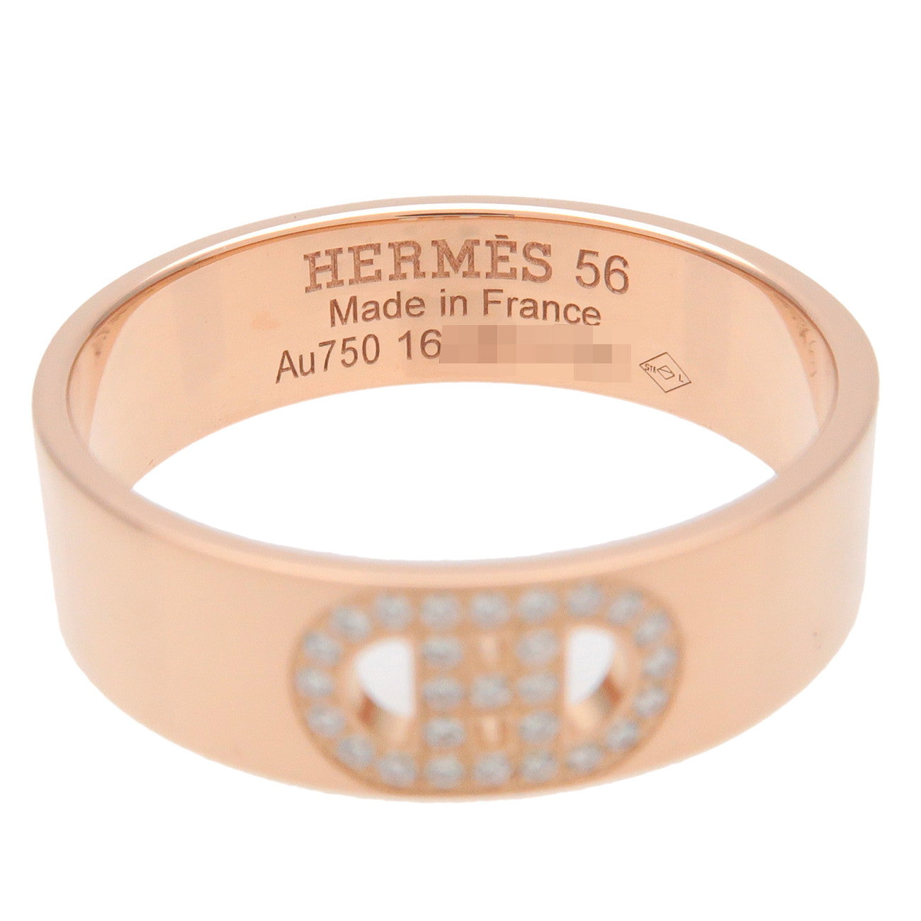 HERMES H Dunkle Diamond Ring PM K18PG Rose Gold #56 US7.5-8