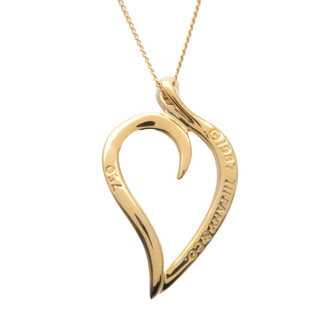 Tiffany&Co. Leaf Heart 1P Diamond Necklace K18 750YG Yellow Gold