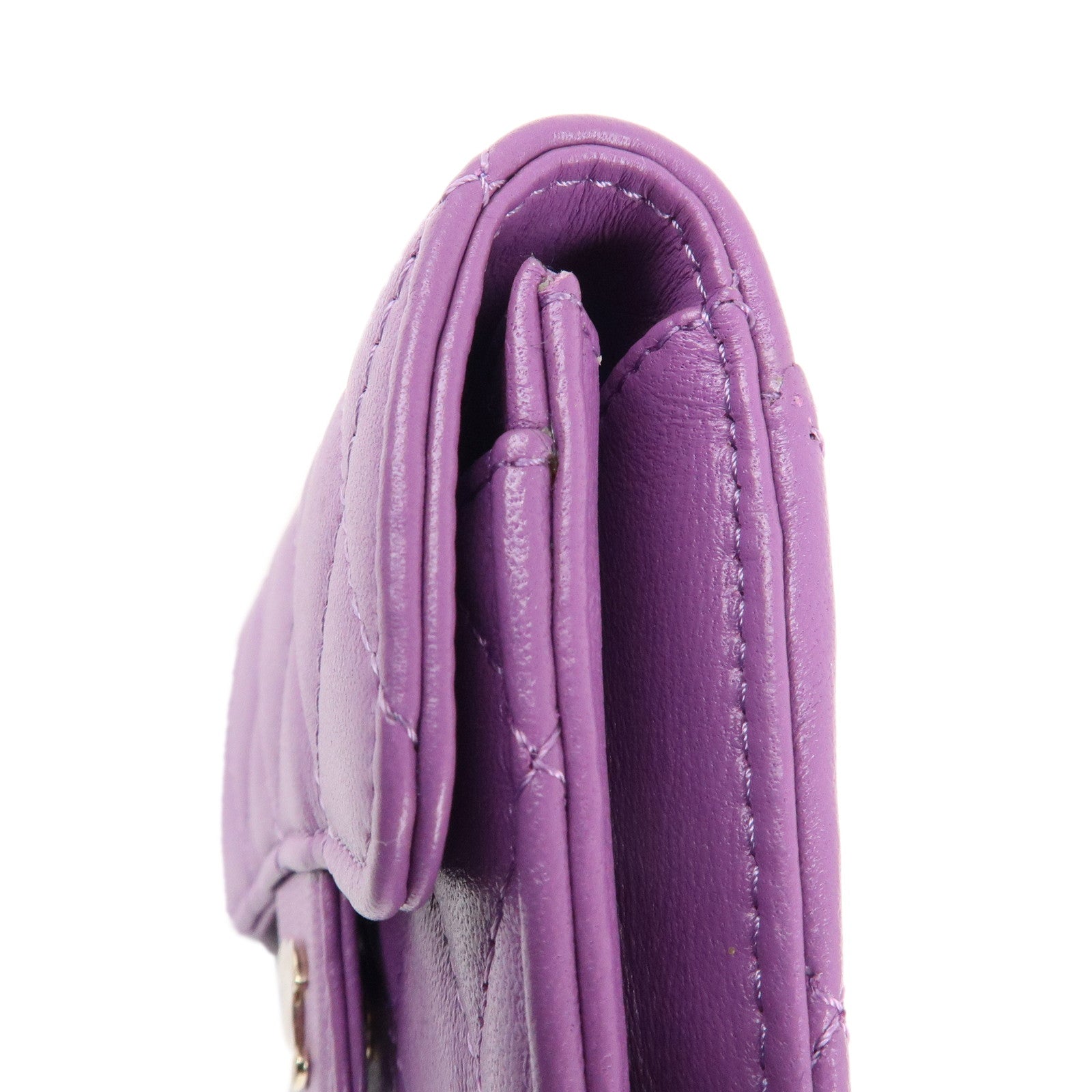 CHANEL Matelasse Lamb Skin Card Case Purple AP0214