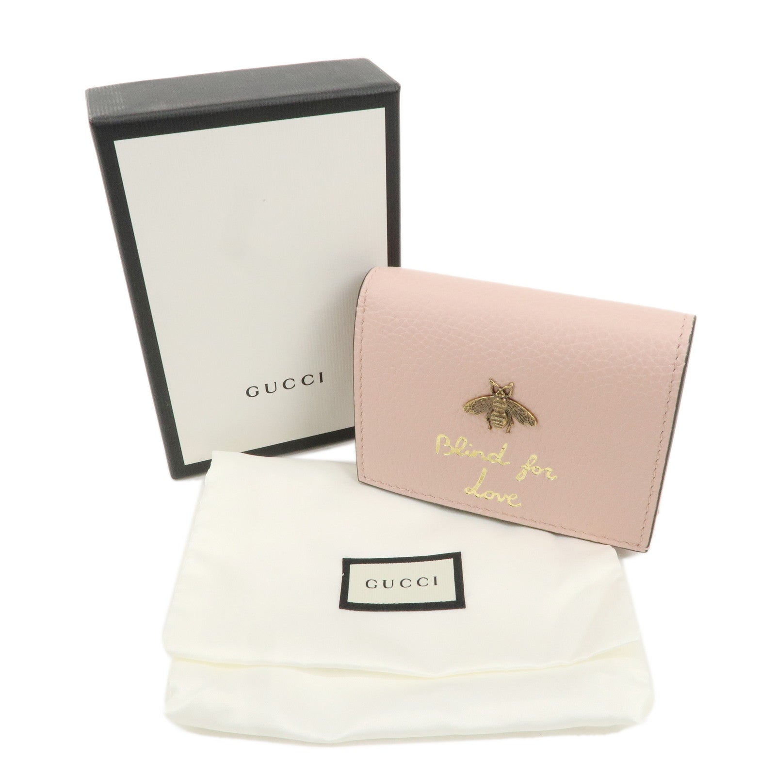 GUCCI Gucci Animalier Leather Bi-fold Wallet Bee Pink 460185