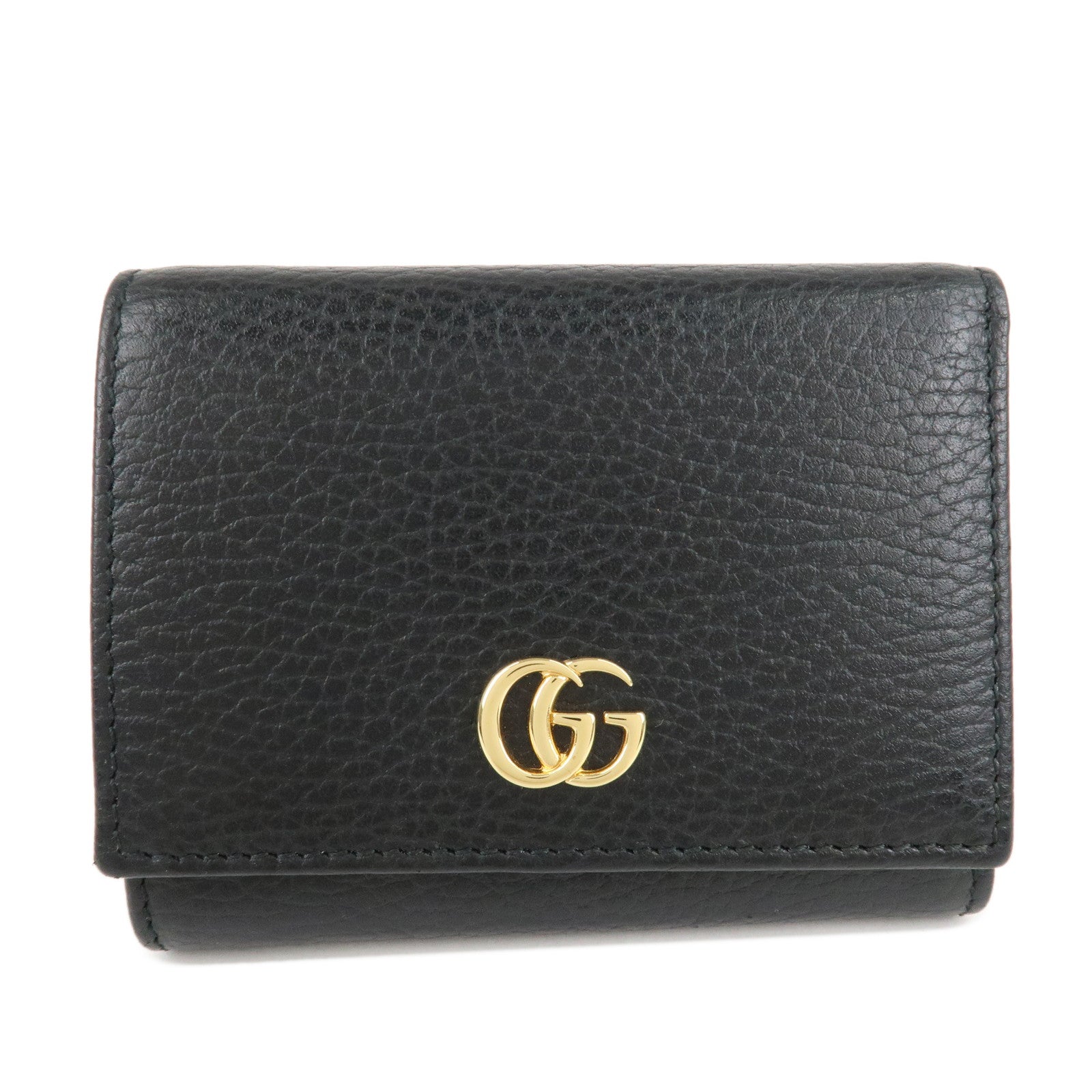 GUCCI-GG-Marmont-Leather-Tri-fold-Compact-Wallet-Black-474746