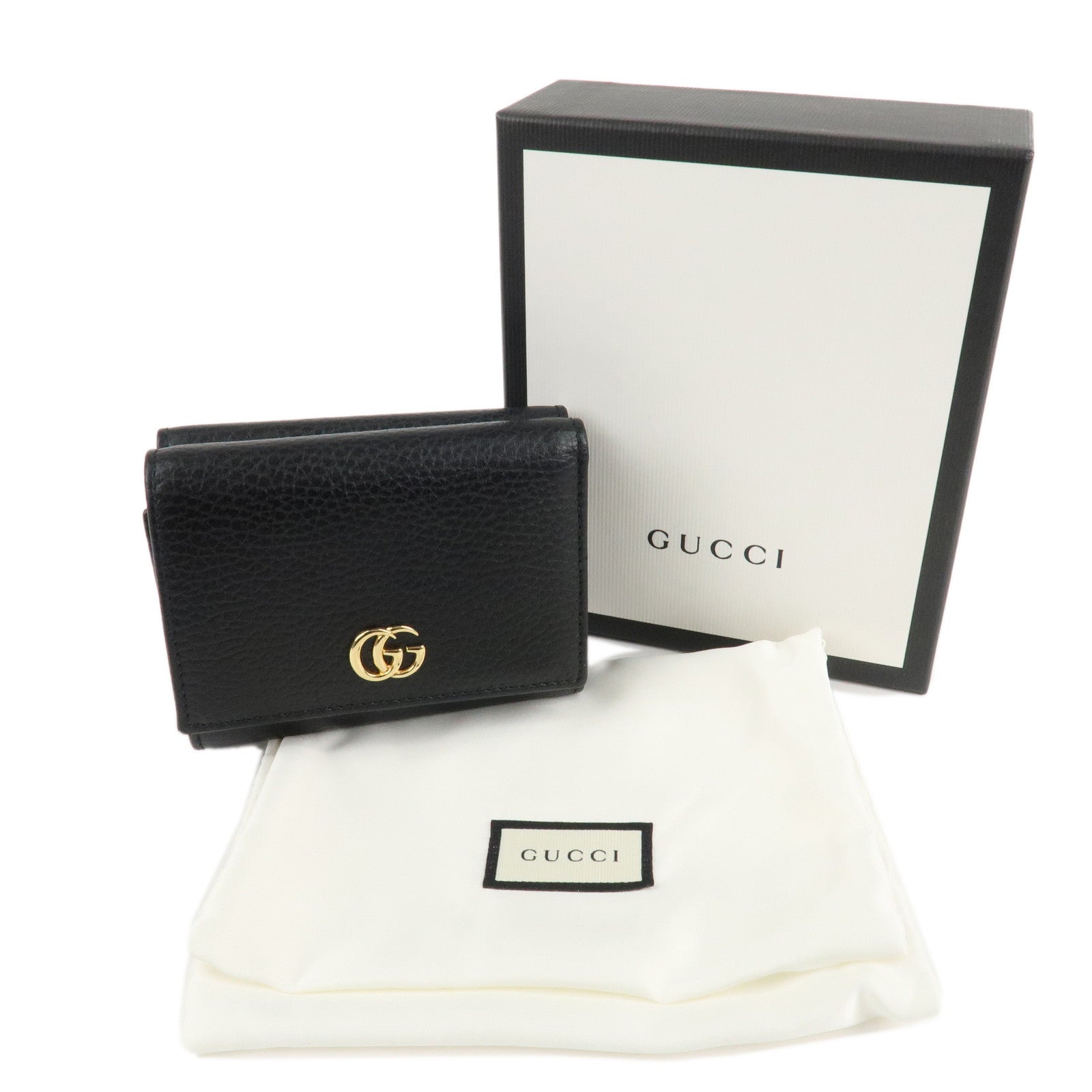 GUCCI GG Marmont Leather Tri-fold Compact Wallet Black 474746