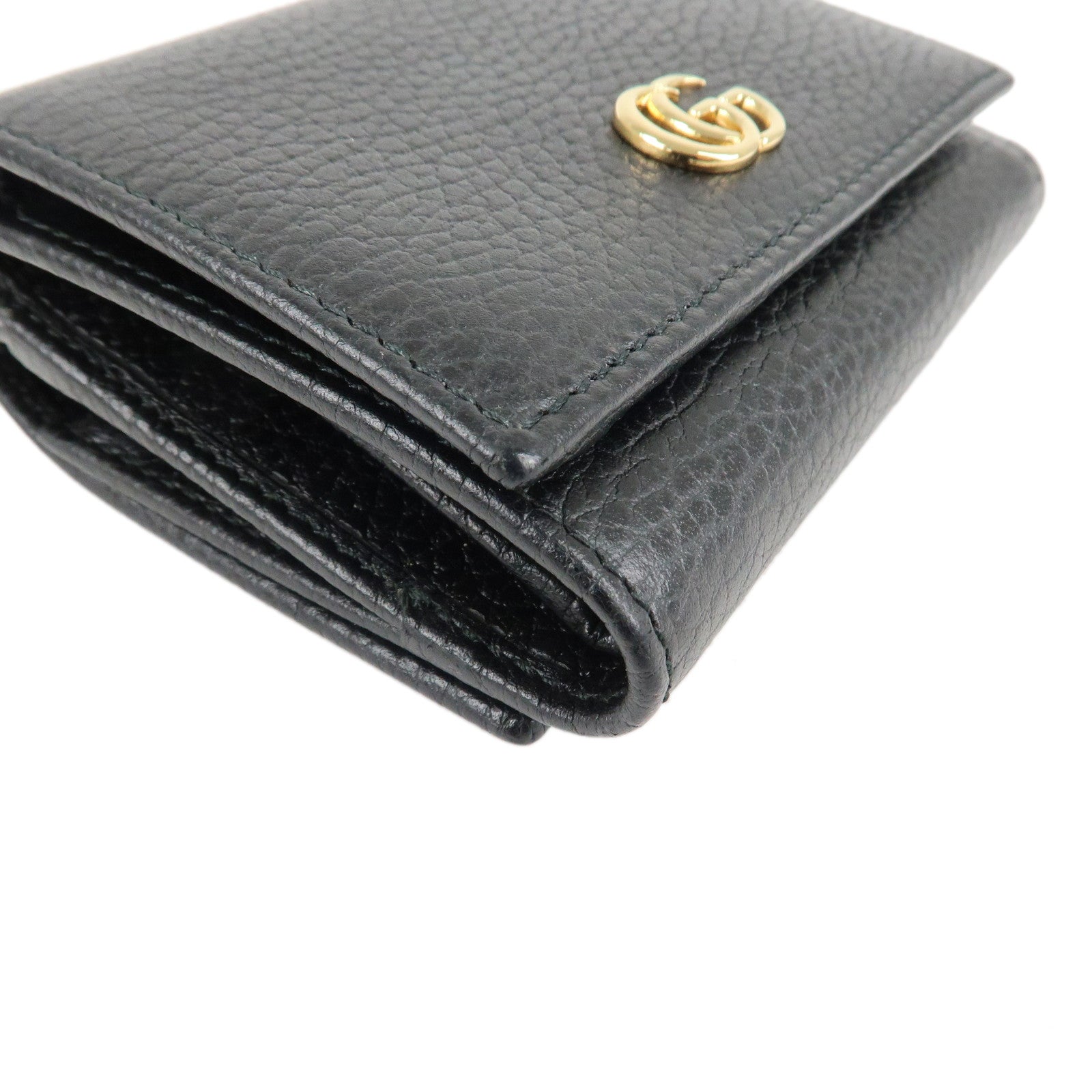 GUCCI GG Marmont Leather Tri-fold Compact Wallet Black 474746