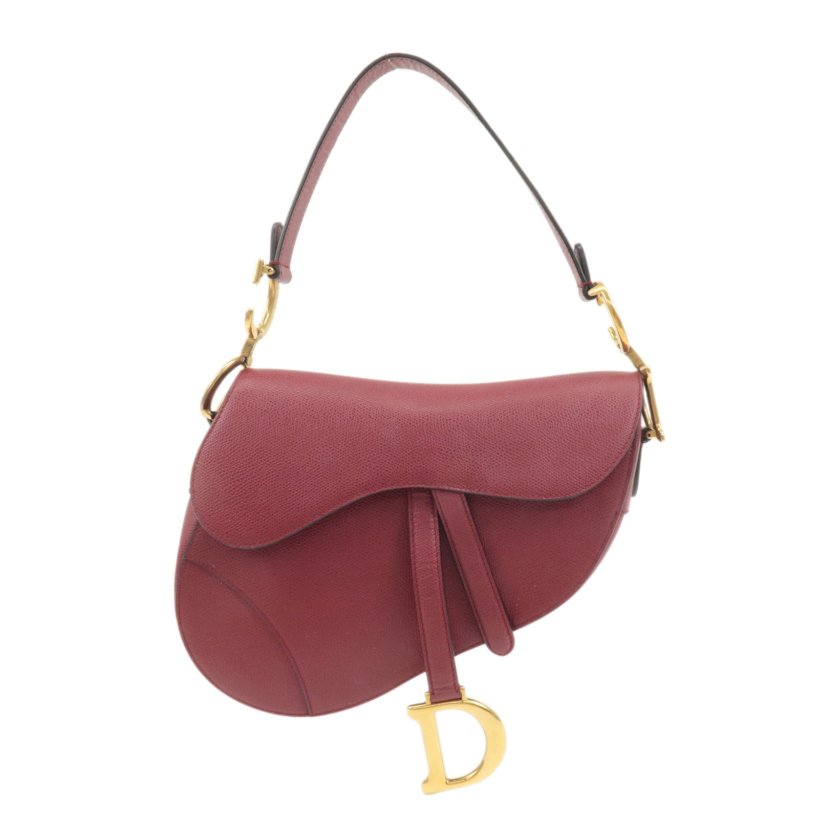 Christian-Dior-Oblique-Canvas-Leather-Saddle-Bag-Hand-Bag-Red