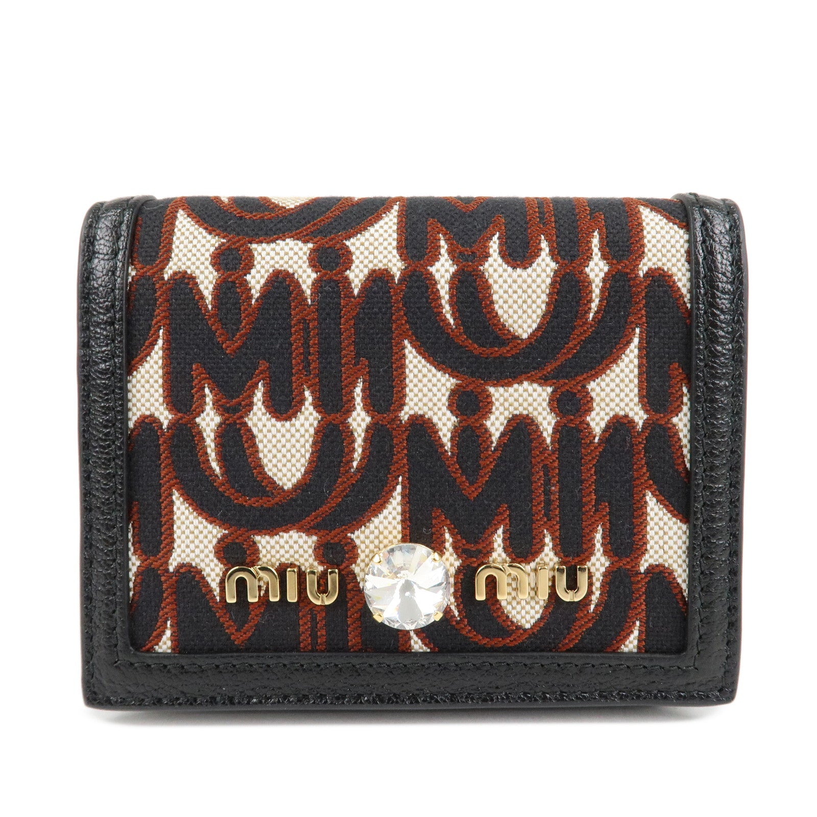 MIU-MIU-Canvas-Leather-Bijoux-Bi-fold-Wallet-Brown-Black-5MV204