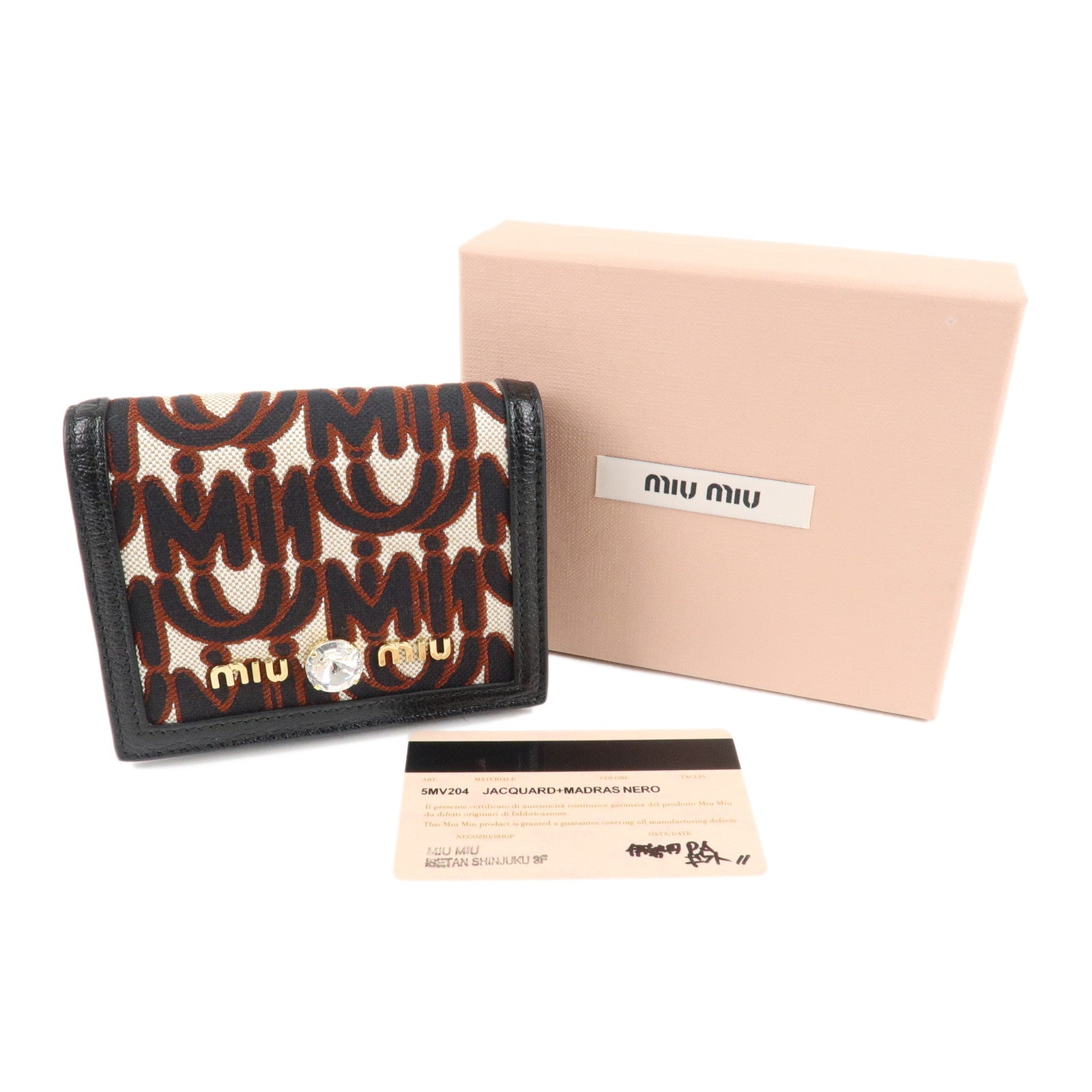 MIU MIU Canvas Leather Bijoux Bi-fold Wallet Brown Black 5MV204