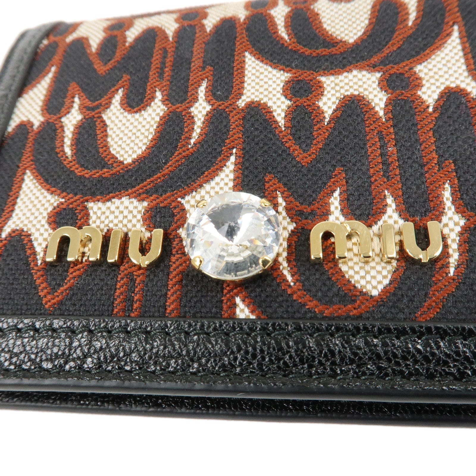 MIU MIU Canvas Leather Bijoux Bi-fold Wallet Brown Black 5MV204