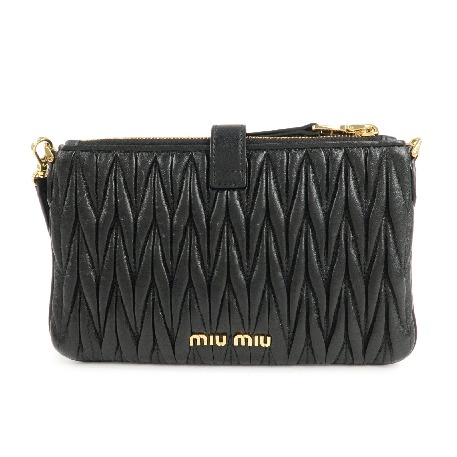 MIU MIU Matelasse Leather Shoulder Bag Crossbody Bag Black 5DH043 Used