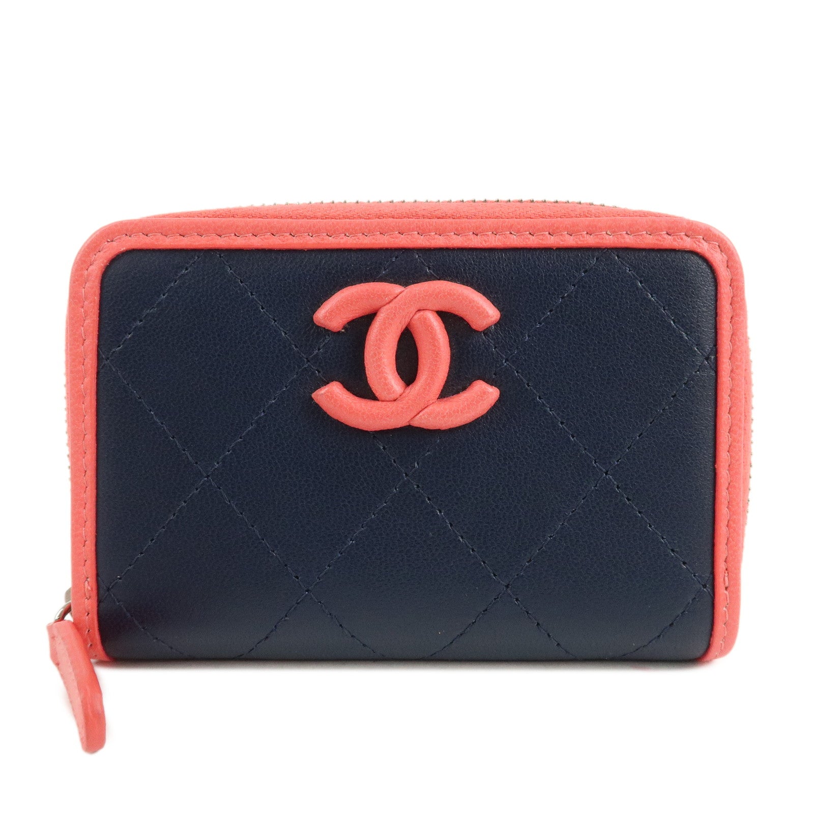 CHANEL-COCO-Mark-Matelasse-Leather-Coin-Case-Navy-Pink