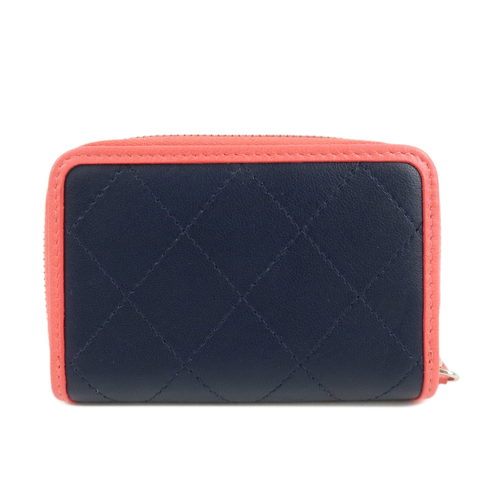 CHANEL COCO Mark Matelasse Leather Coin Case Navy Pink