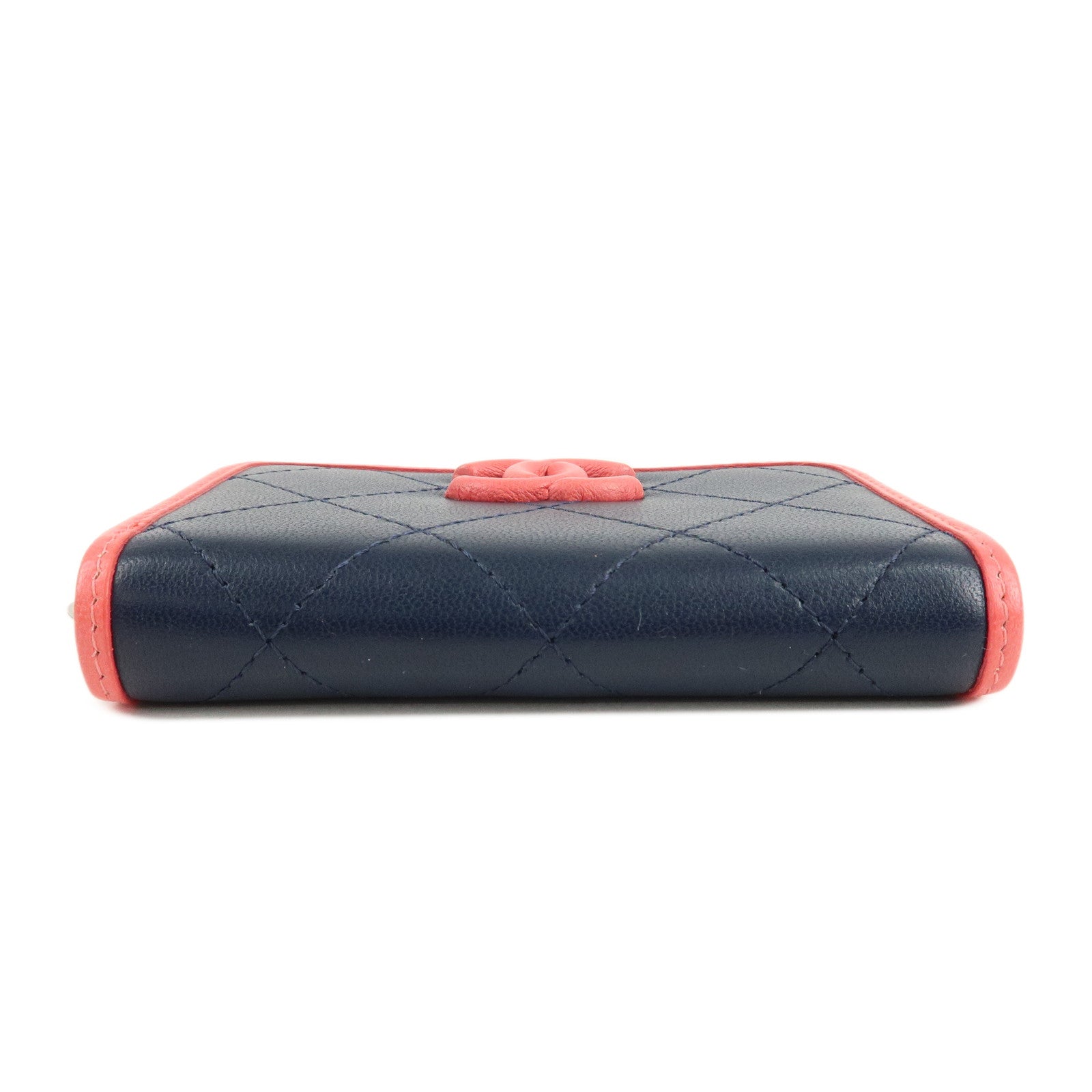 CHANEL COCO Mark Matelasse Leather Coin Case Navy Pink